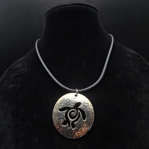 Big Blue By Roland St John Sterling Silver Turtle Pendant Necklace Black Cord